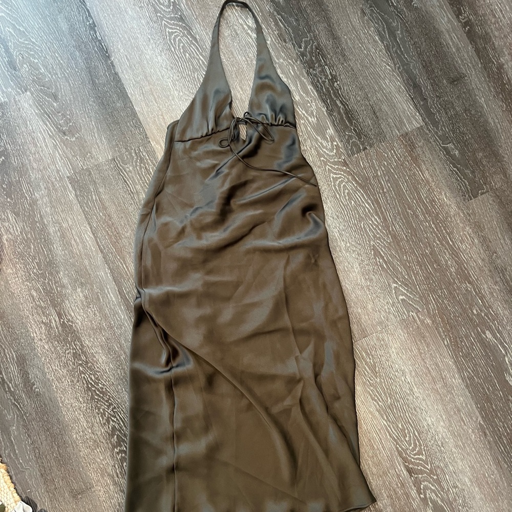 Bronze Zara midi satin halter dress. Medium